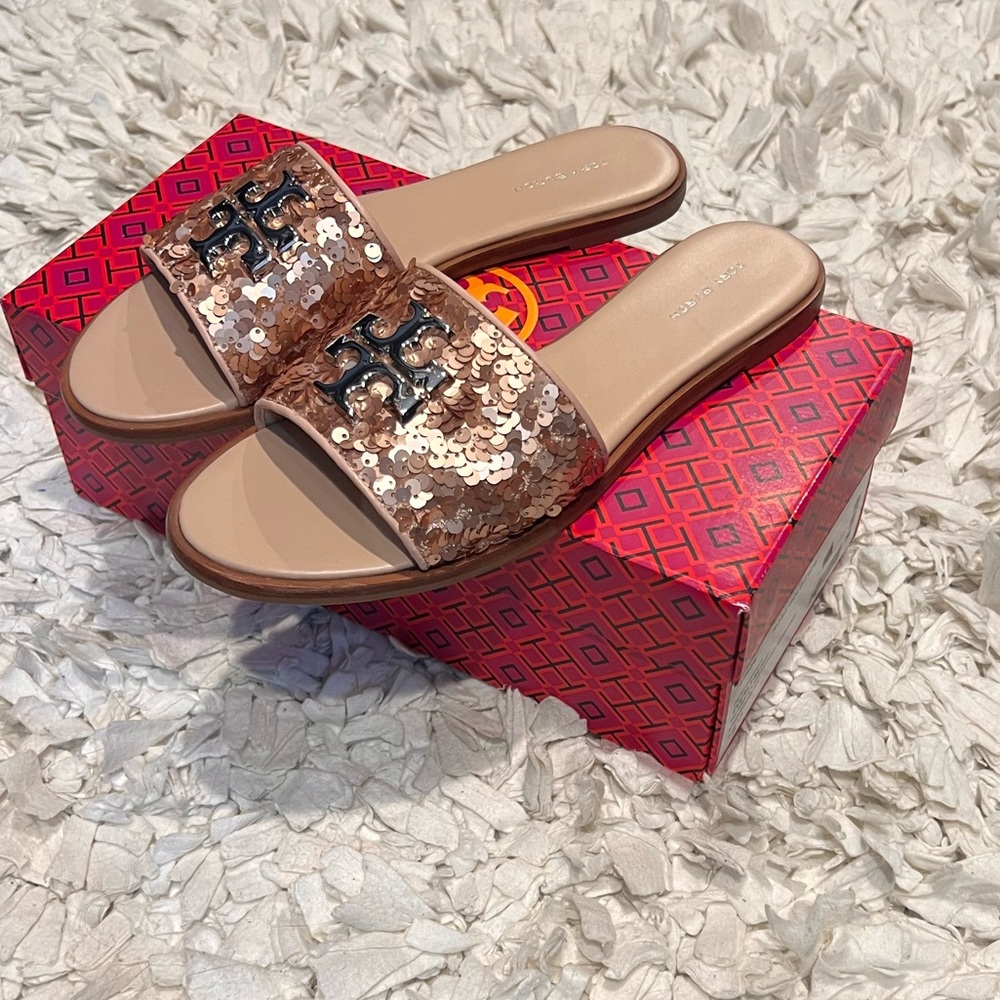 Tory Burch Everly Slide Dense Clustered Sequin Rose Gold
